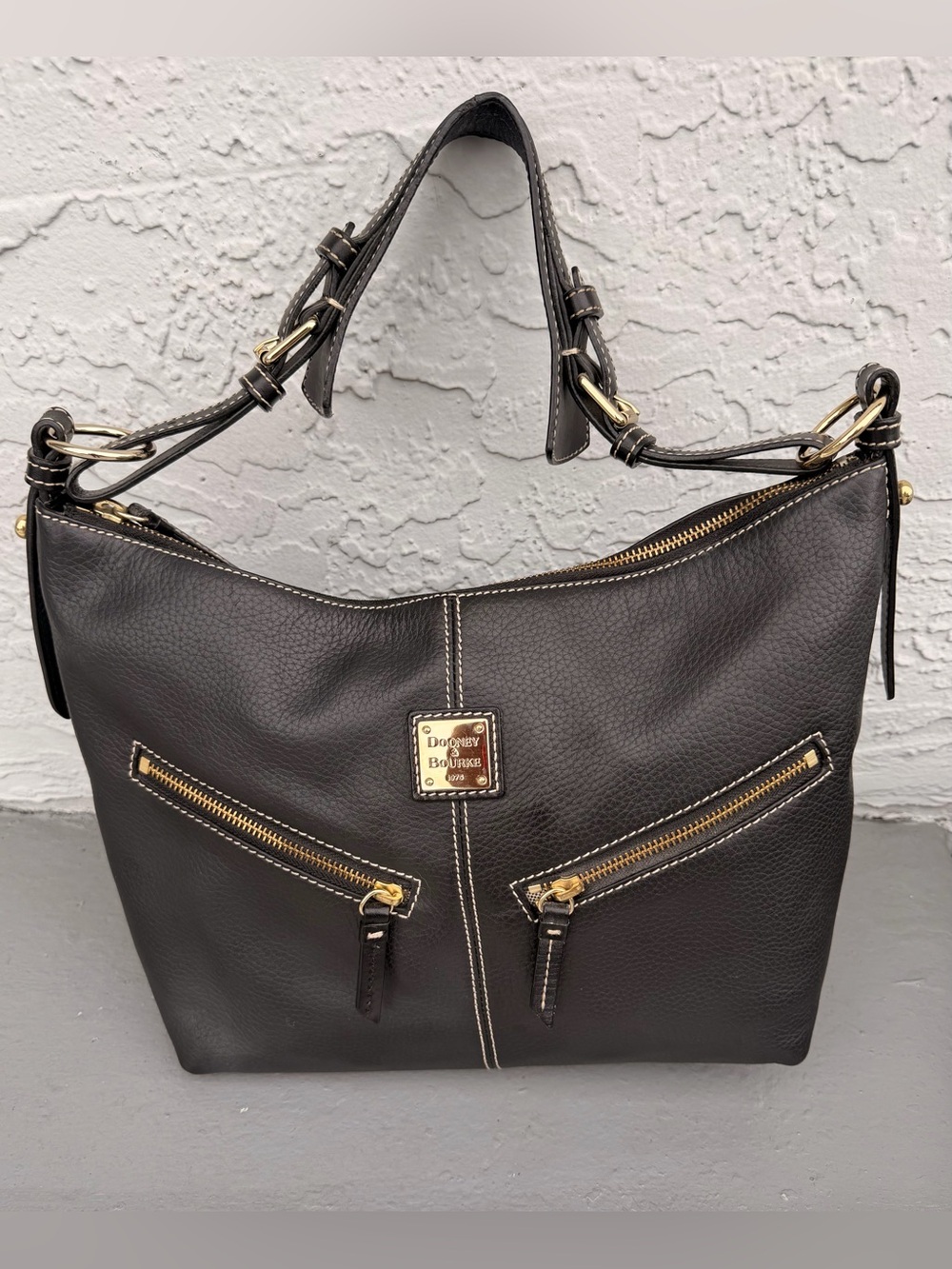 Dooney & Bourke Dark Brown Pebble Leather Shoulder Hobo with Gold Hardware